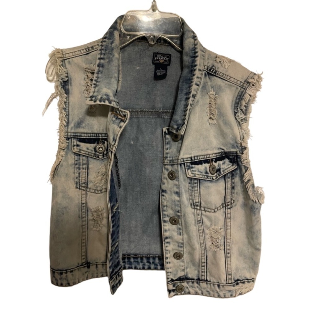 🎉2/$15 Blue Asphalt Cropped Distressed Jacket Large